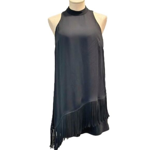 Naked Zebra Ladies Black Sleeveless A-Symmetrical Fringe Layered Dress | Sz M - Picture 1 of 6